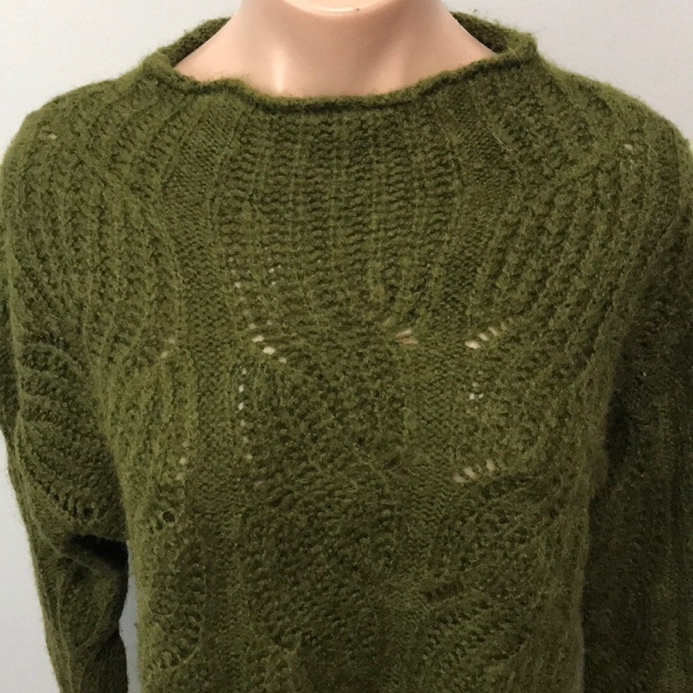 J. Crew Pointelle Cable Sweater Alpaca Moss Green - Picture 2 of 6
